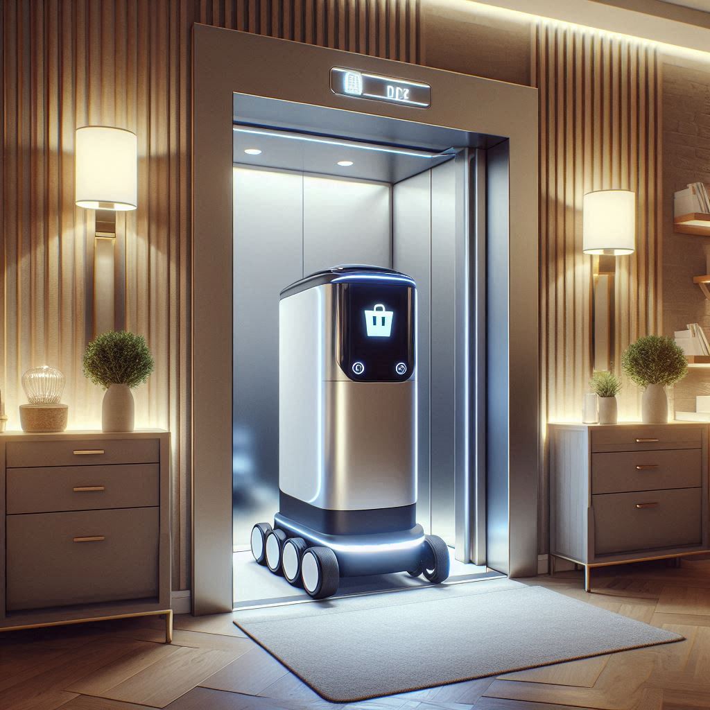 Delivery robot entering elevator